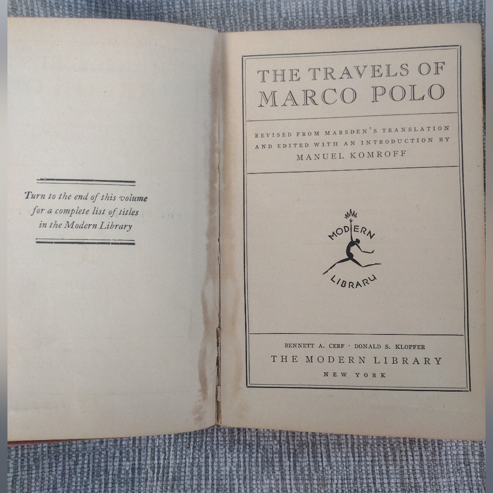 The Travels of Marco Polo Book Published In 1926